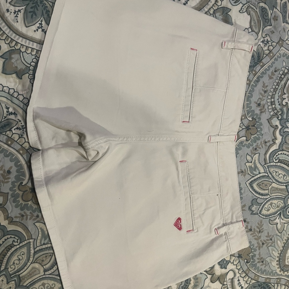 Roxy White and Pink Cargo Shorts with Heart Detail